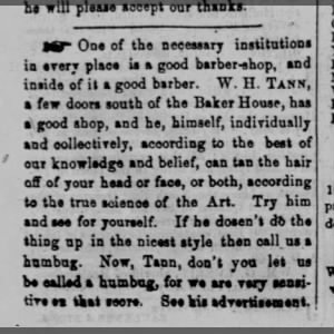 William H. Tann - Barber Shop in Racine, Wisconsin (brother of Dr. George A. Tann)